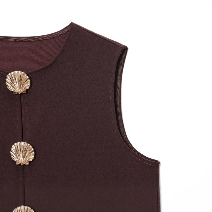 Dame Modest Vest med dekorative muslingeknapper Stilla
