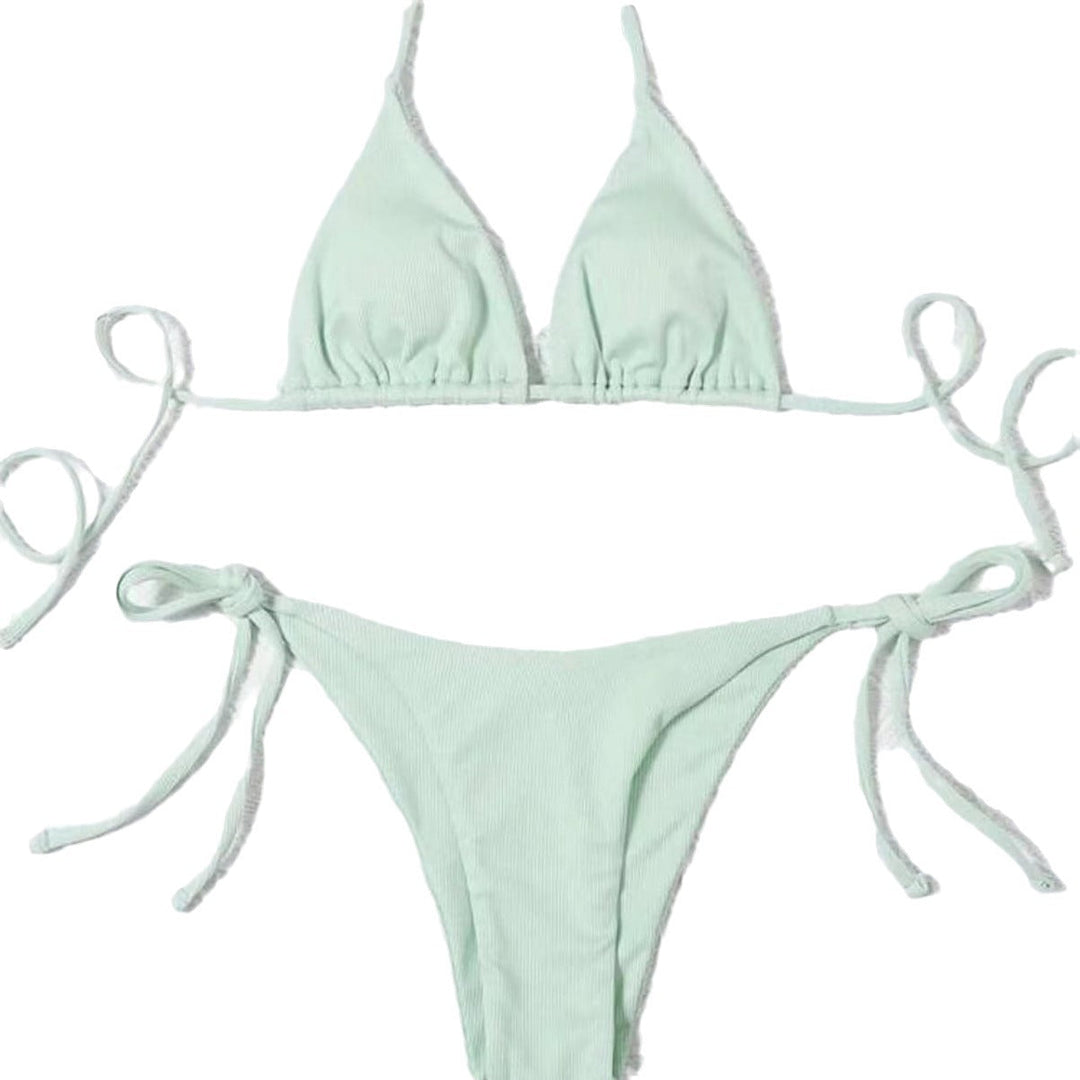Dame Triangel-Bikini-Sæt med Justerbare Bindebånd og Ribbet Design Skovae