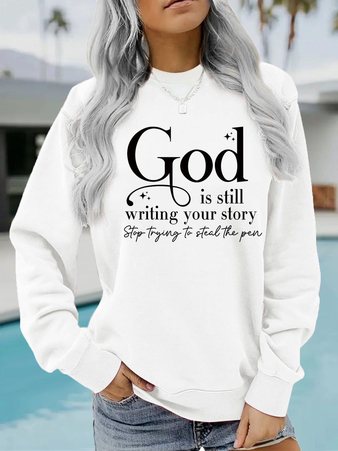 Kvinders sweatshirt med inspirerende skrifter Stilla