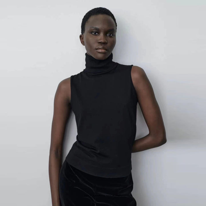 Dame ærmeløs Turtleneck-top i højkvalitets, strækbart materiale med tætsiddende pasform Stilla