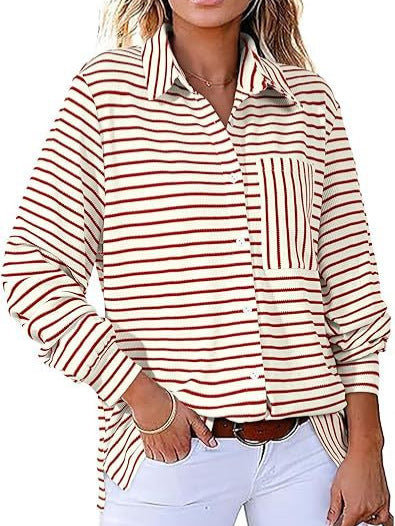Dame stribet Overshirt med praktisk brystlomme og afslappet snit Stilla