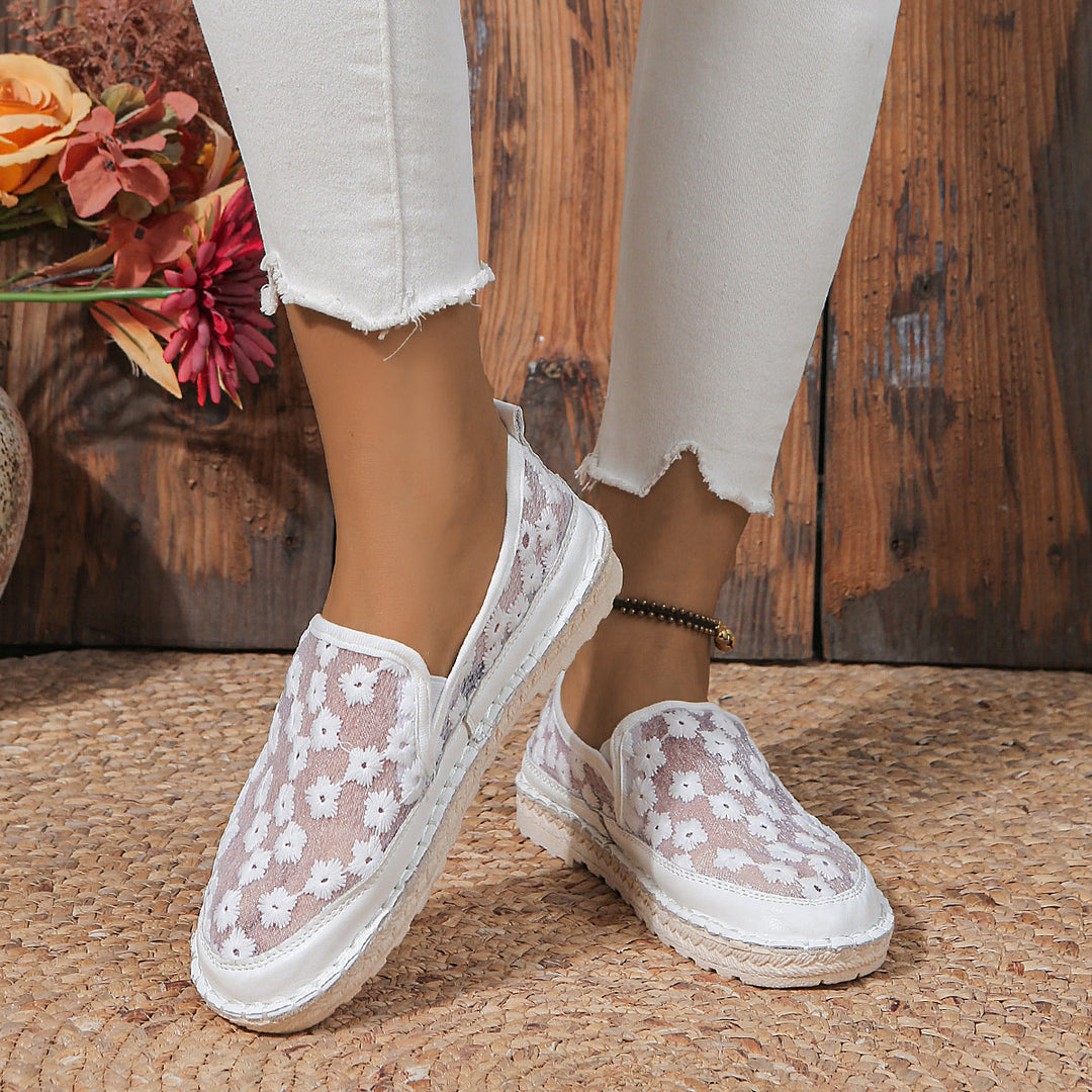 Dame Slip-On Stofsko med florale accenter og skridsikker sål Stilla