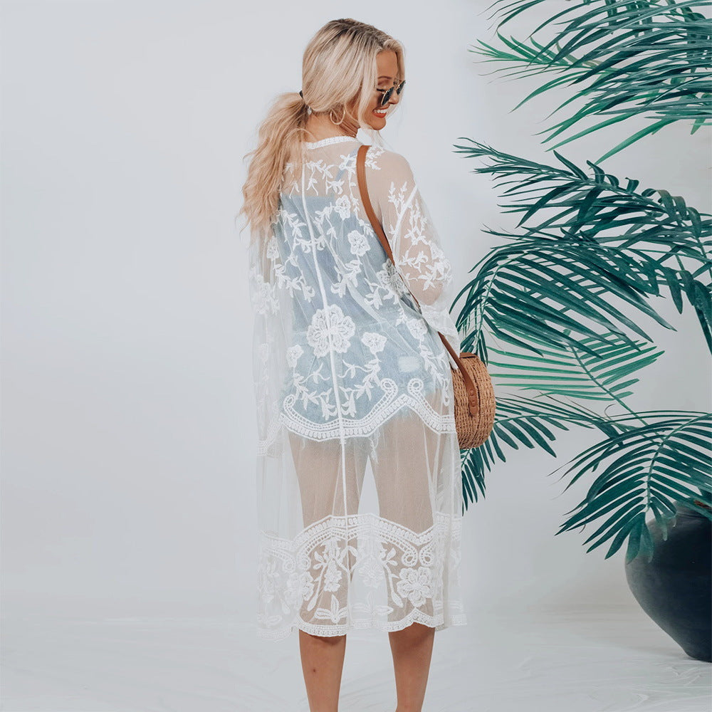 Dame Smart Hæklet Kimono med frynsede Detaljer Stilla