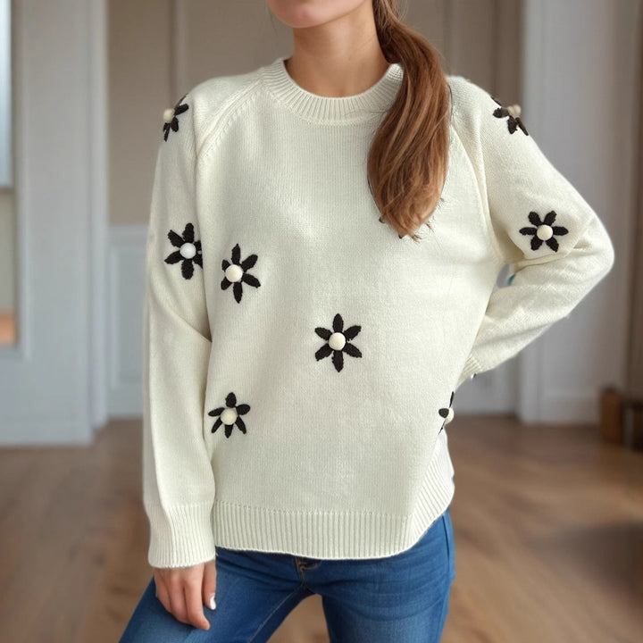 Kvinders sweater med blomsterapplikationer og afslappet pasform Stilla