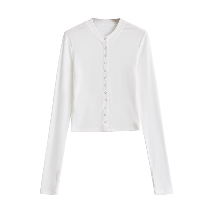 Dame cropped Langærmet skjorte med elegant knapliste og fint ribbet materiale Stilla