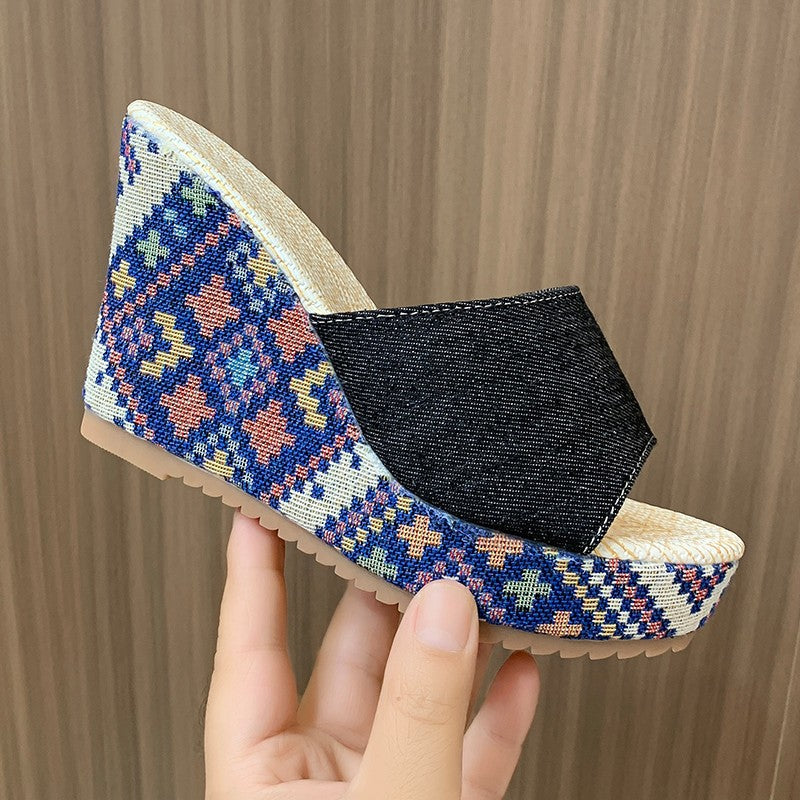 Dame Plateau-Pantoletten med farvet Wedge Stilla