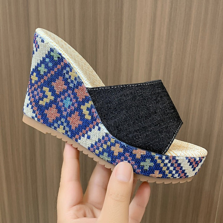 Dame Plateau-Pantoletten med farvet Wedge Stilla