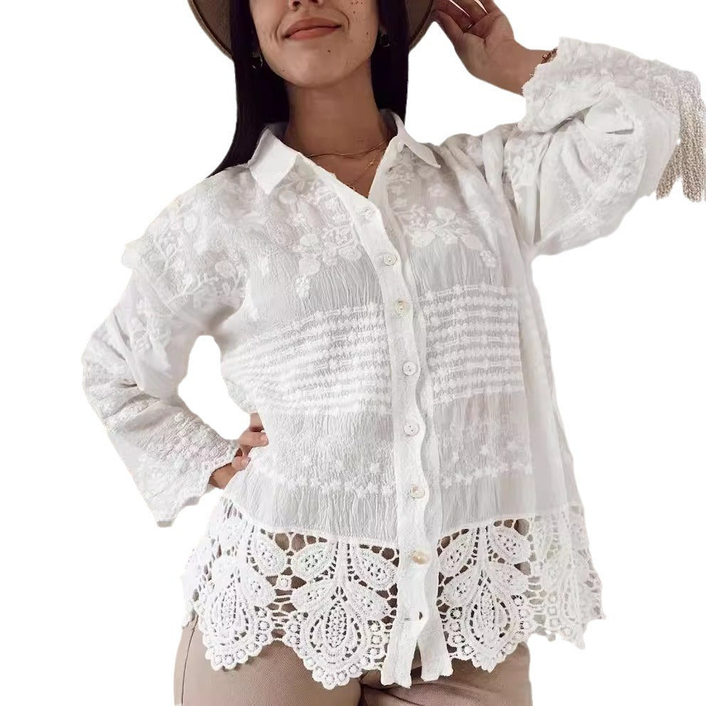 Damebluse med blomsterbroderier og dekorativt mønster Stilla