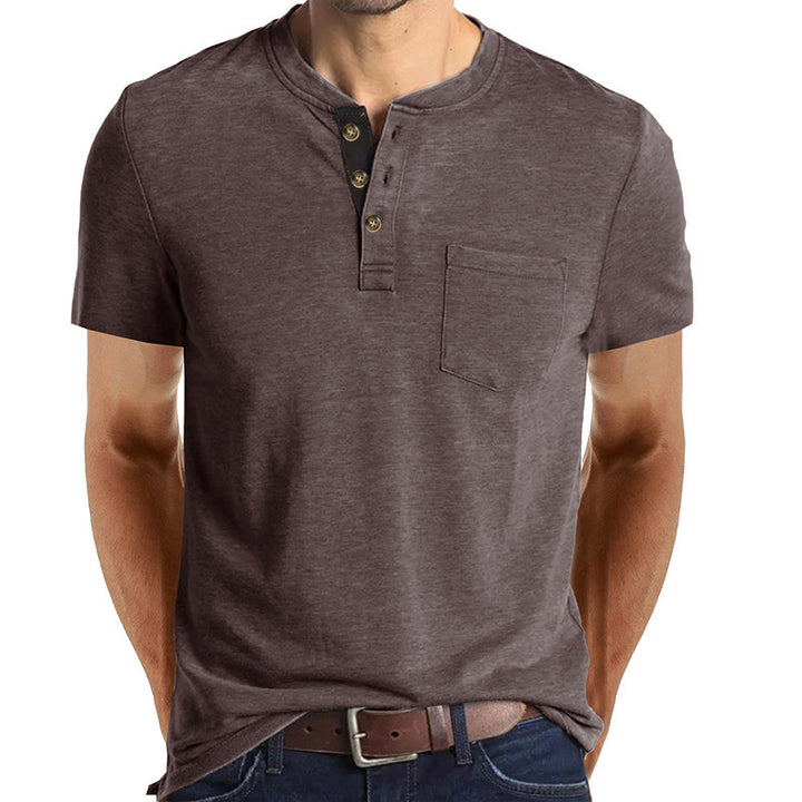 Herre kortærmet Henley-shirt med lomme-detalje Stilla
