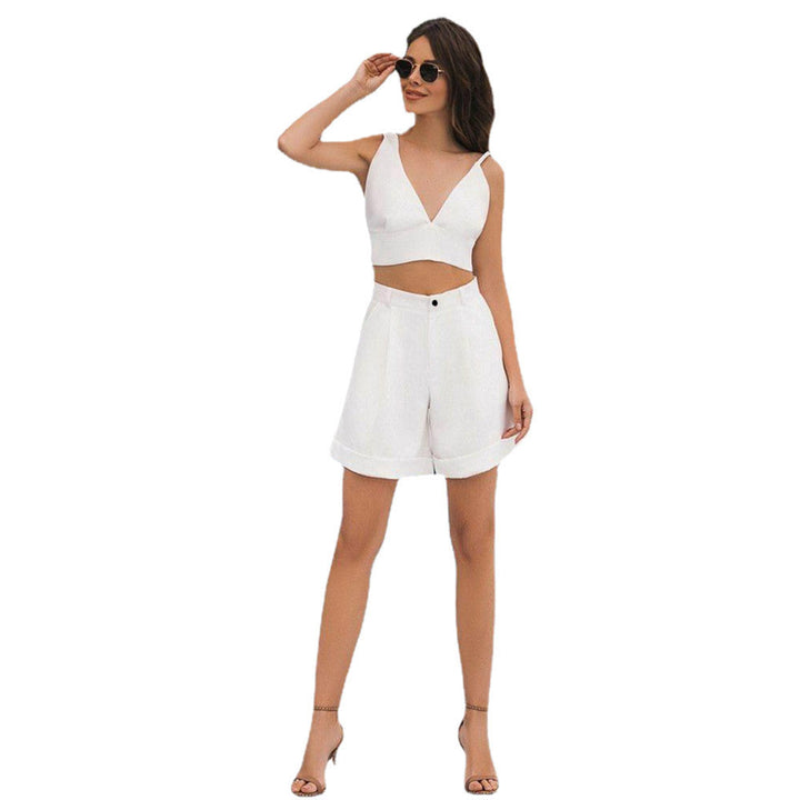 Damer Crop-Top og Shorts Ensemble med snit og lommer Stilla