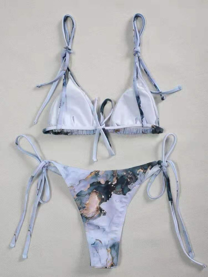 Dame justerbart Triangle-Bikini-sæt med kunstnerisk tryk Stilla