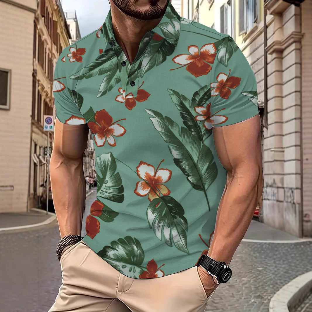 Herren Kortærmet Poloshirt med eksotisk blomsterdesign og åndbare egenskaber Stilla