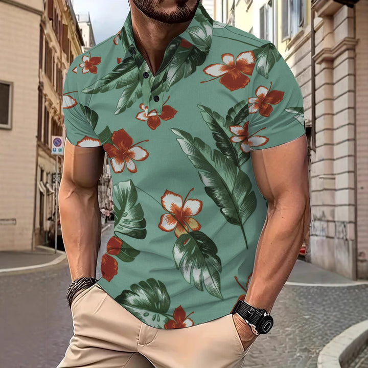 Herren Kortærmet Poloshirt med eksotisk blomsterdesign og åndbare egenskaber Stilla