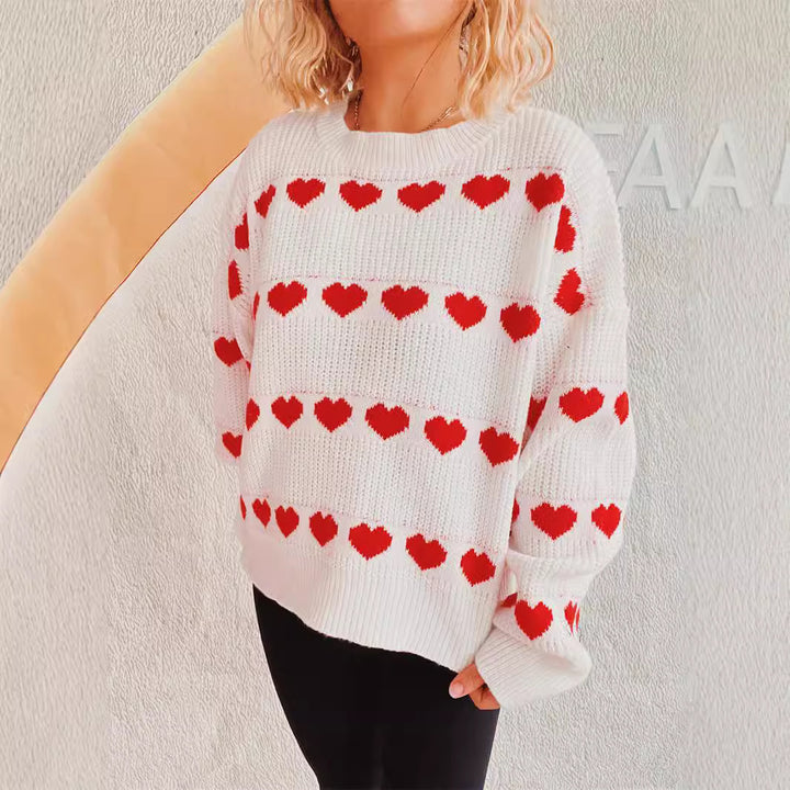 Kvinders hyggelige sweater med romantisk hjerte mønster Stilla