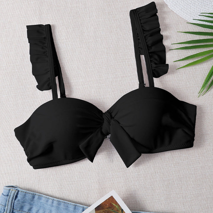 Damer Push-Up-Bikini-top med dekorativ knude og flæser Skovae