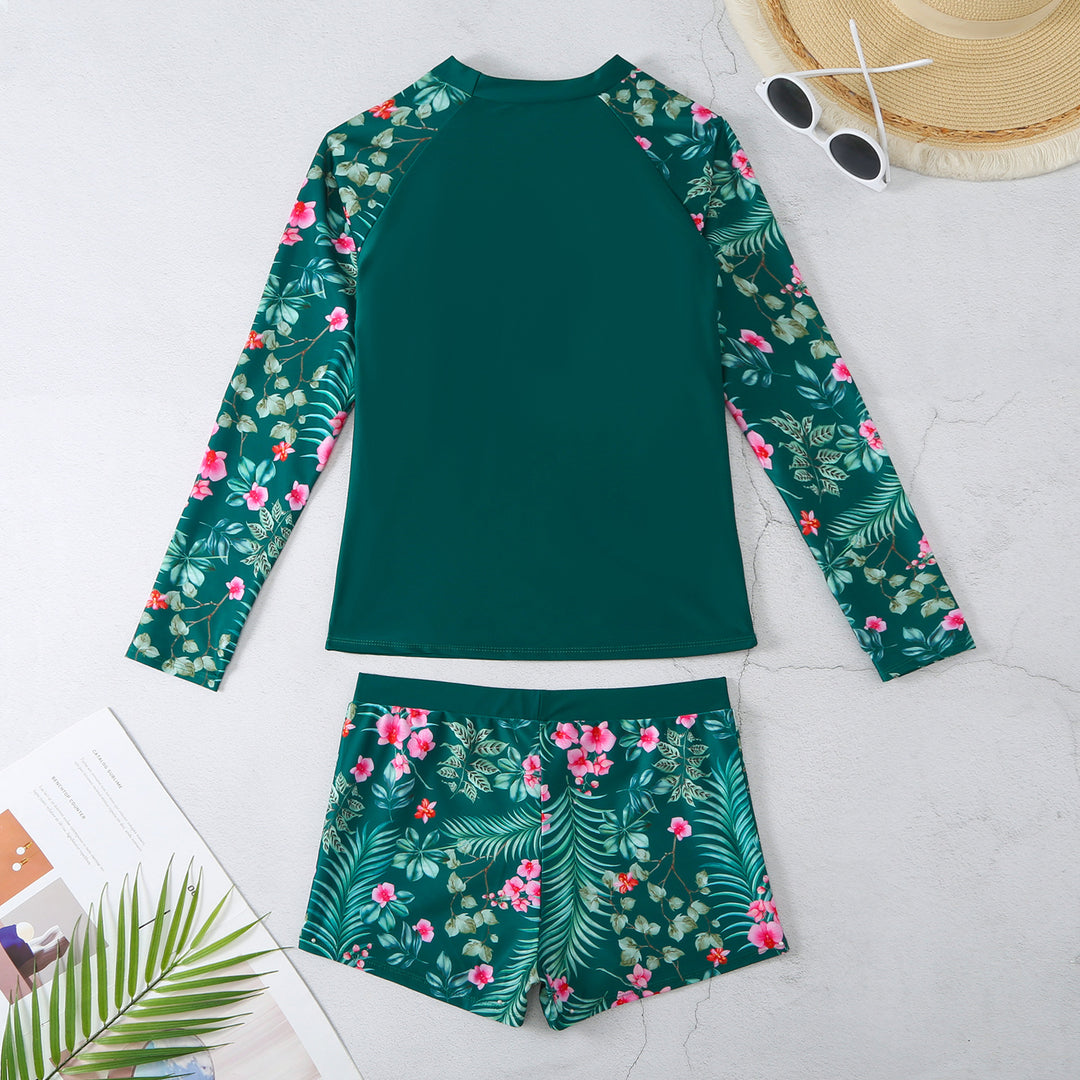 Dame UV-beskyttelse badedragt med lange ærmer og blomster-shorts Stilla