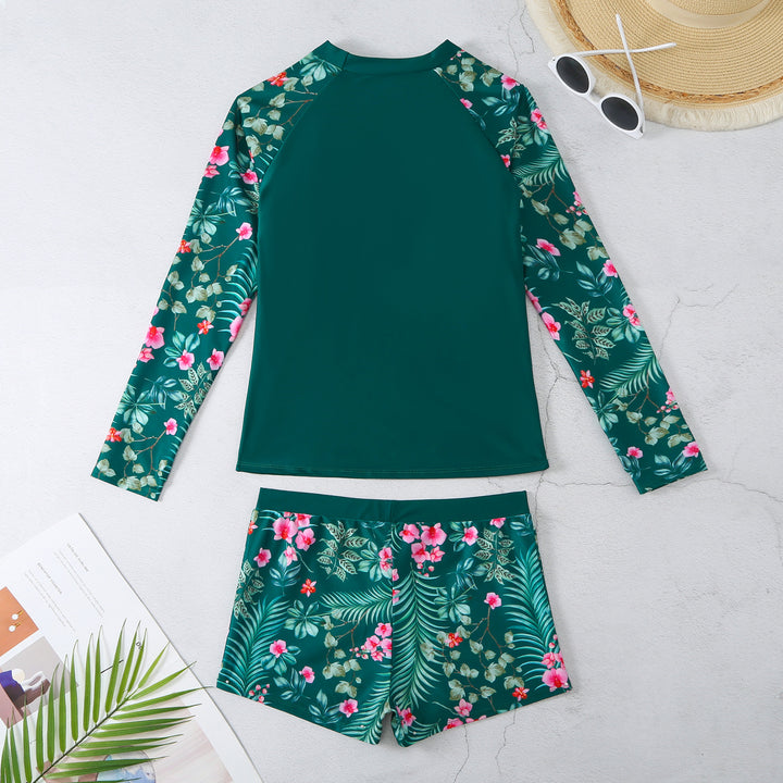 Dame UV-beskyttelse badedragt med lange ærmer og blomster-shorts Stilla