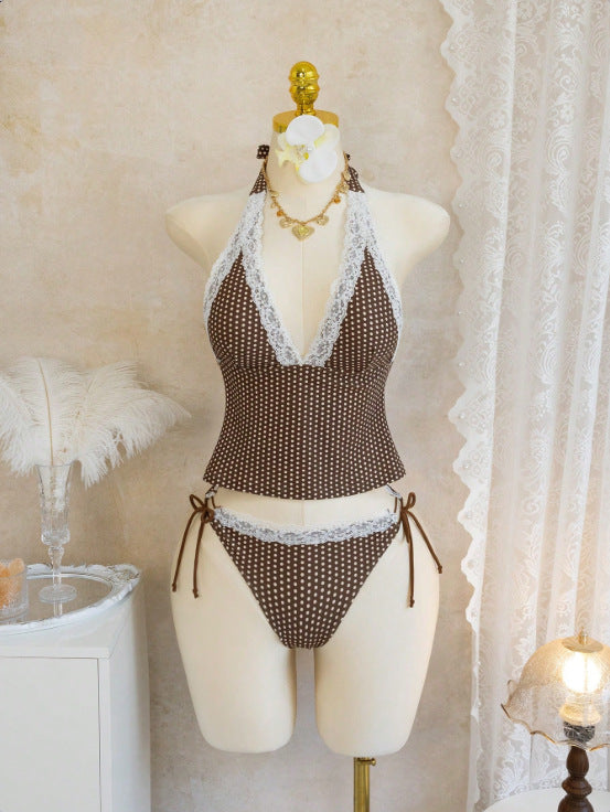 Dame Halter-Kini-sæt med spidsede detaljer Skovae