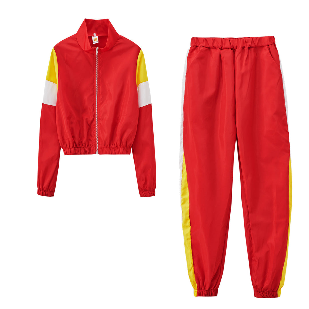 Kvinders sporty track sæt med fashionable høj krave og elastiske manchetter