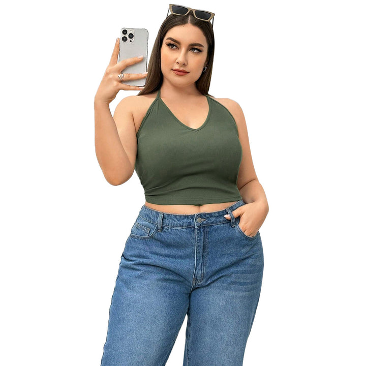 Dame sporty crop-top med V-udskæring og fin ribstruktur Stilla
