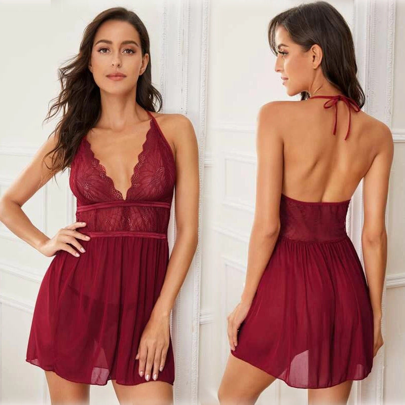 Dame Spids Halterneck Chemise Natkjole Stilla