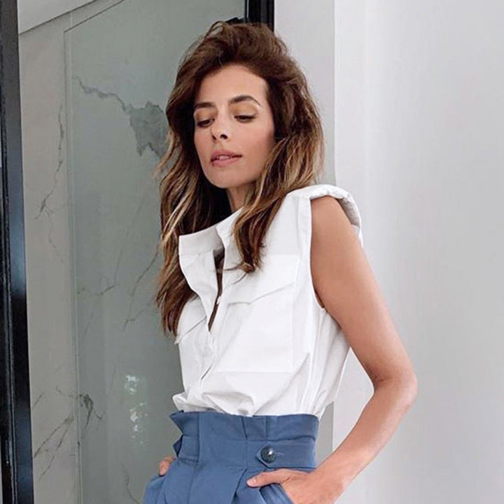 Dame ærmeløs bluse med praktisk lomme design Stilla
