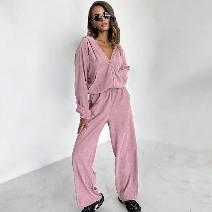 Dame Sporty Fleece-Sæt med Hætte og Elastisk Talje Stilla