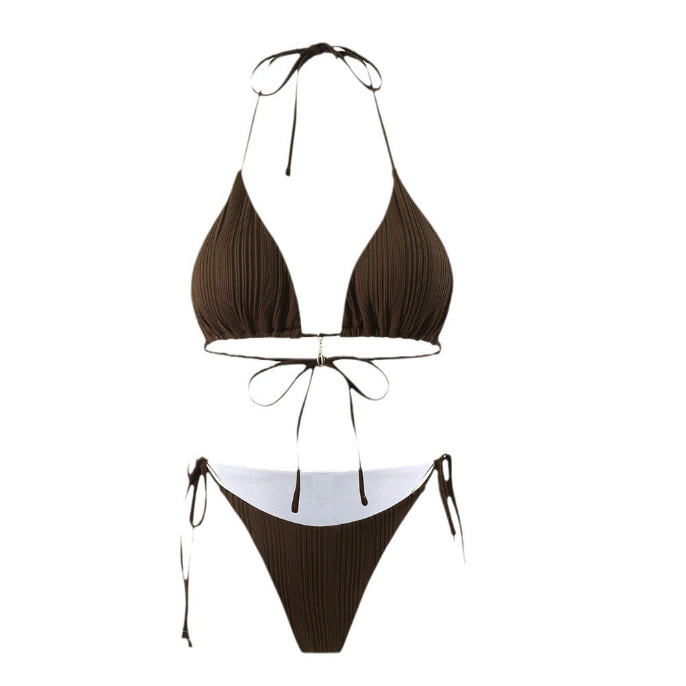 Dame Triangel-Bikini med raffineret rynkedesign og justerbare stropper Stilla
