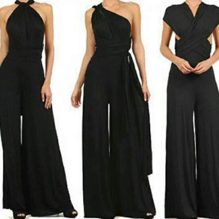 Dame Elegant Jumpsuit med Dyb V-hals og Innovativ Wickeloptik Skovae