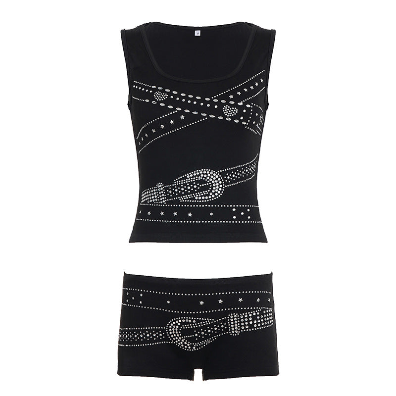 Damen ärmelloses Top mit Glitzer-Design und U-Ausschnitt Skovae