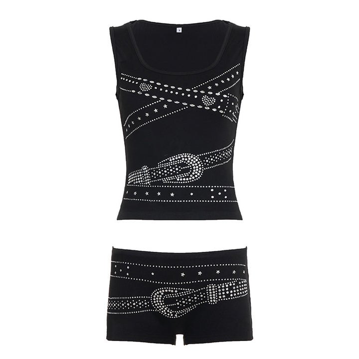 Damen ärmelloses Top mit Glitzer-Design und U-Ausschnitt Skovae