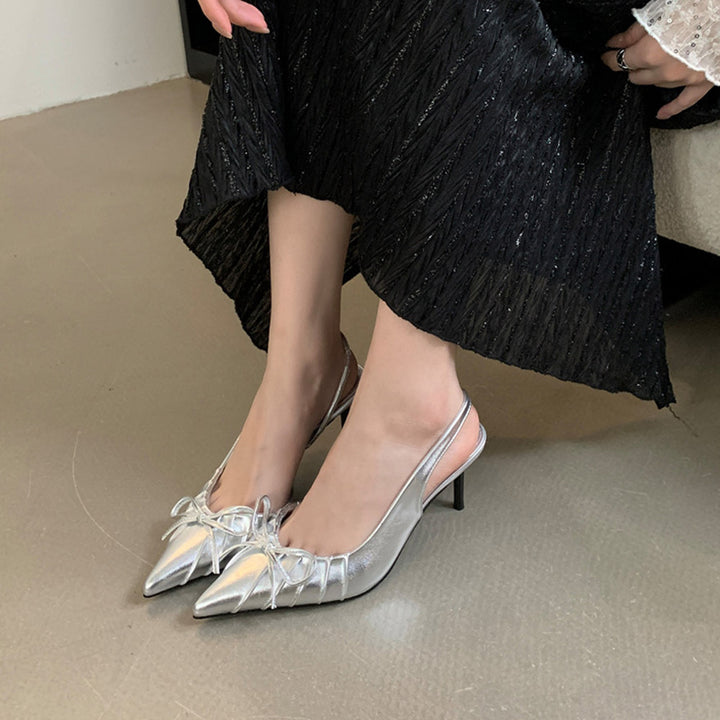 Dame Slingback Pumps med elegante sløjfer og spids tå Stilla