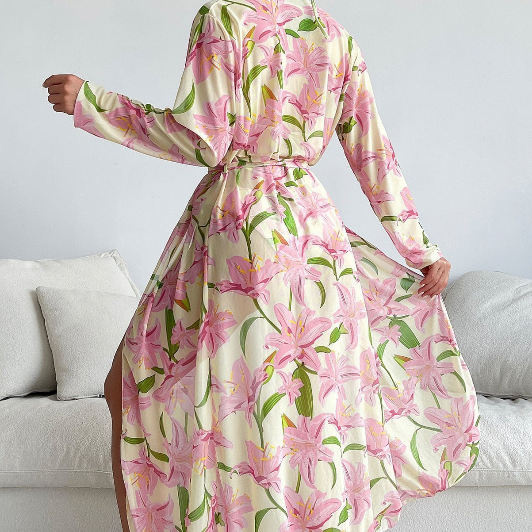 Dame Floral Print Badeoverdel Robe Sæt Stilla