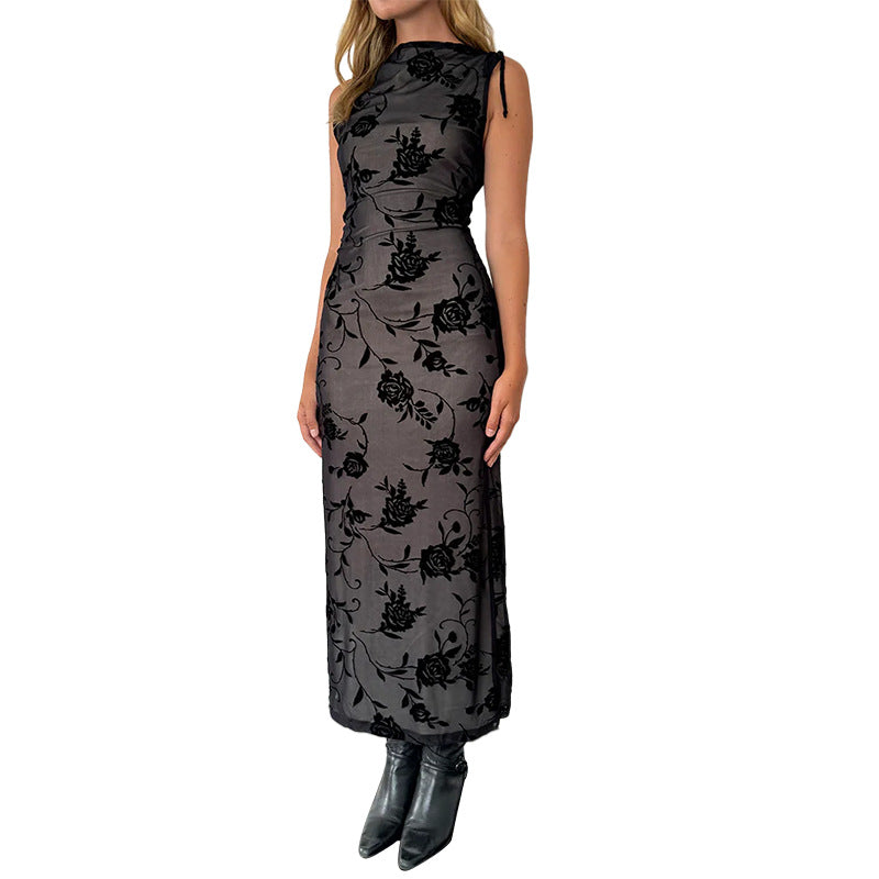 Dame Elegant spidse maxikjole med blomsterdesign Skovae