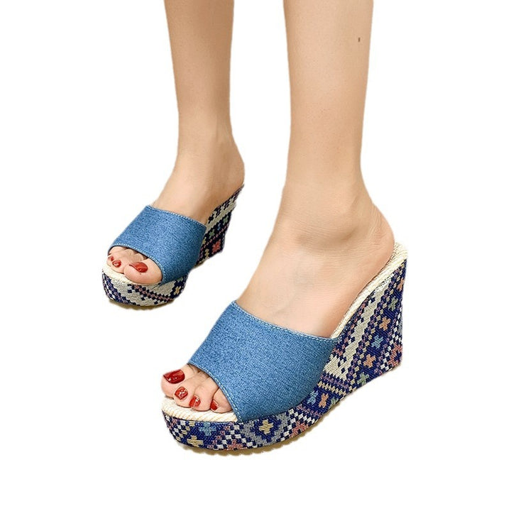 Dame Plateau-Pantoletten med farvet Wedge Stilla