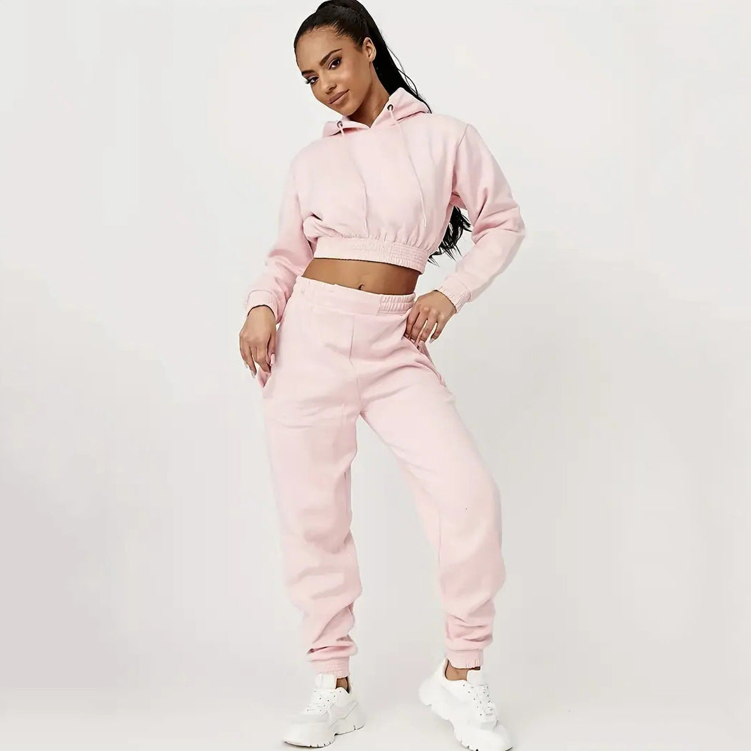 Kvinder cropped hoodie og afslappede joggingbukser sæt Skovae
