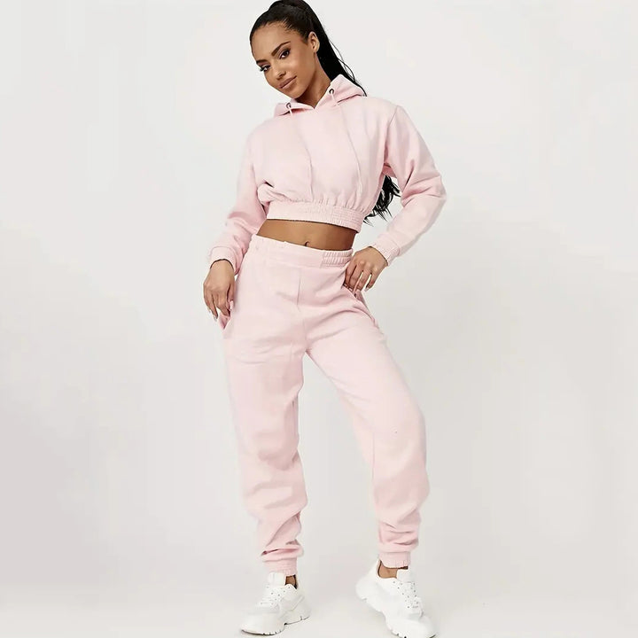 Kvinder cropped hoodie og afslappede joggingbukser sæt Skovae