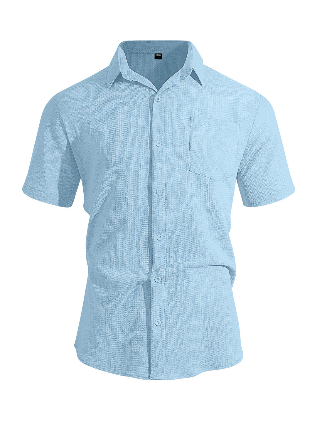 Herren nan kortærmet skjorte i struktureret bomulds garn-udseende med Kent-krave og påsyet brystlomme Skovae