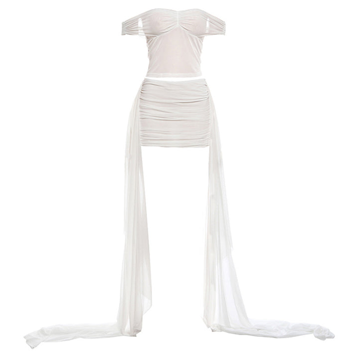 Dame Off-Shoulder Minikjole med flydende chiffon og rynkning Skovae