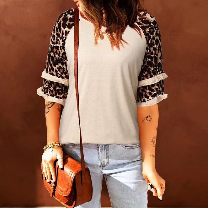 Kvinder Stilfuld Leopardmønster Overlay T-Shirt Stilla