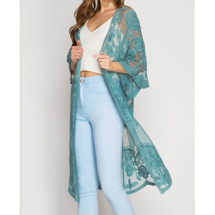 Dame luftig Crochet-Kimono med blomsterdetaljer Stilla