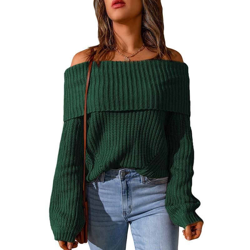 Dame Off-Shoulder Strikpullover Stilla
