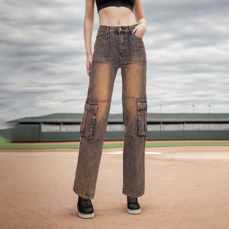 Dame Cargo-jeans med praktiske lommer og bred pasform Stilla