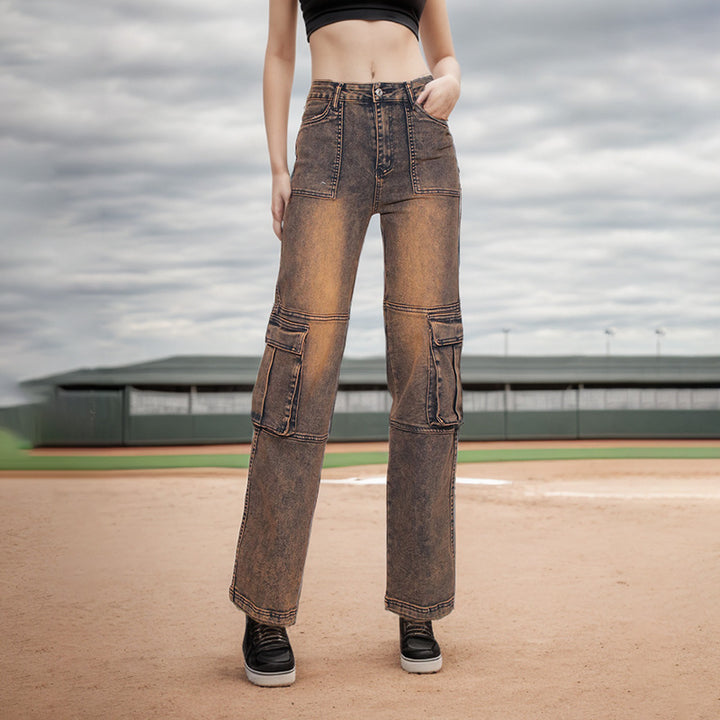 Dame Cargo-jeans med praktiske lommer og bred pasform Stilla