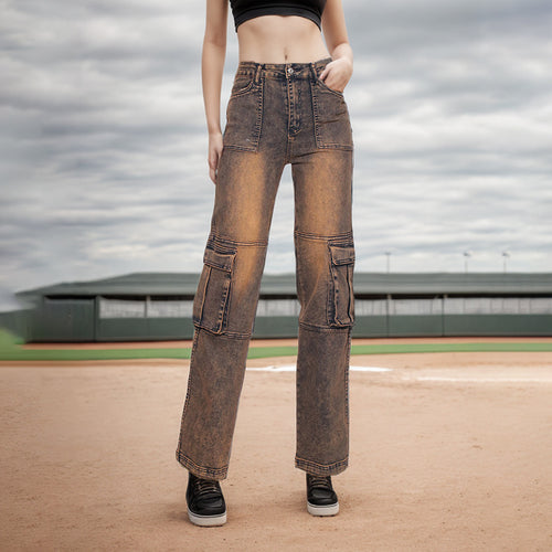 Dame Cargo-jeans med praktiske lommer og bred pasform Stilla