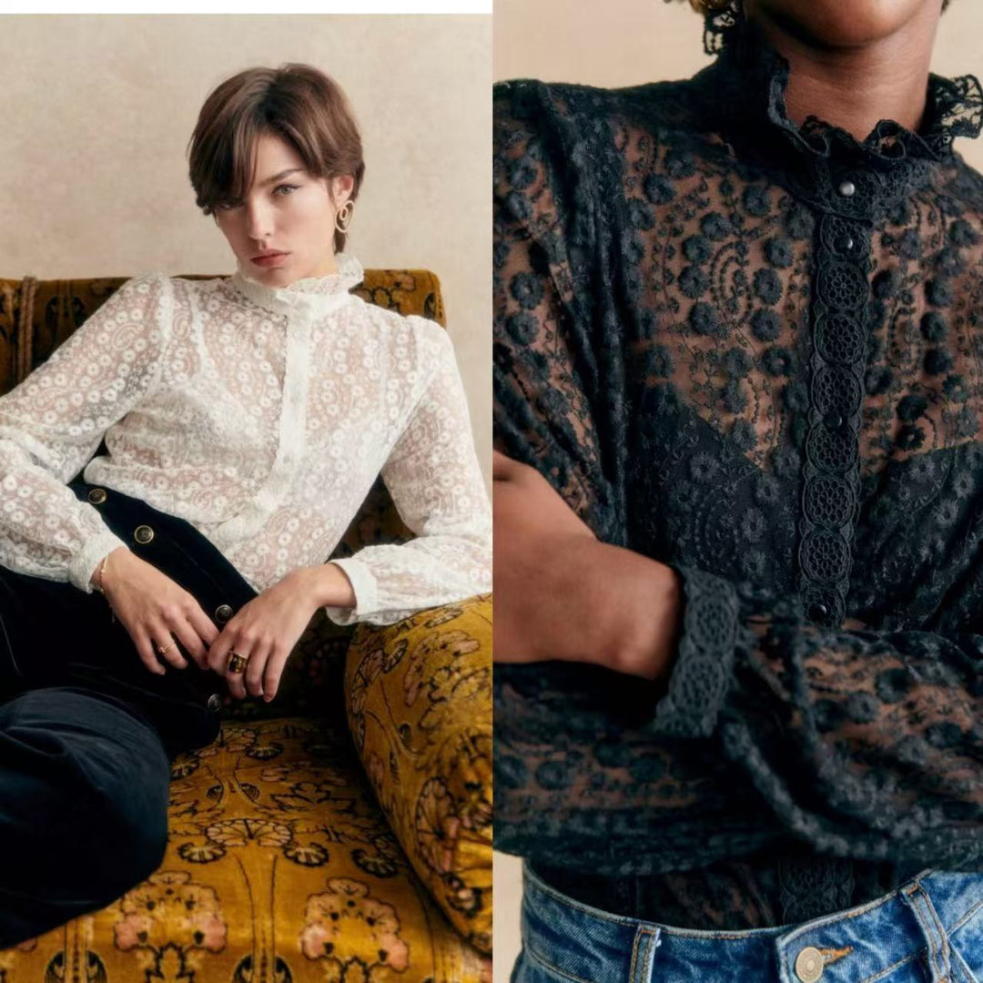 Damer spids bluse med romantiske detaljer Stilla