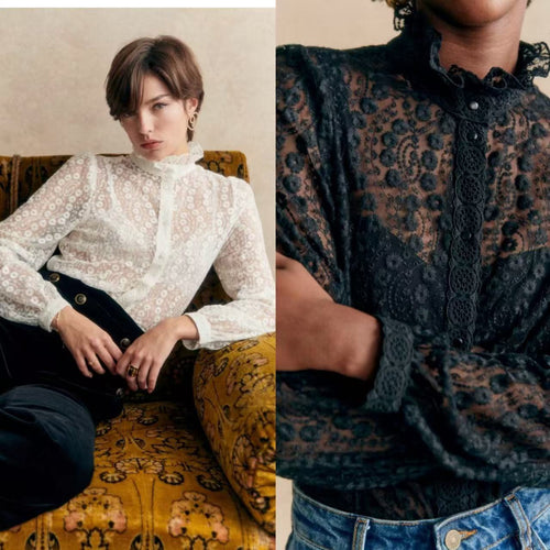 Damer spids bluse med romantiske detaljer Stilla
