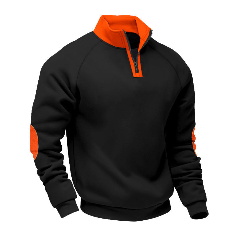 Herren halvlyn-hoodie fleecepullover med stående krave raglanærmer og albuebetræk Skovae