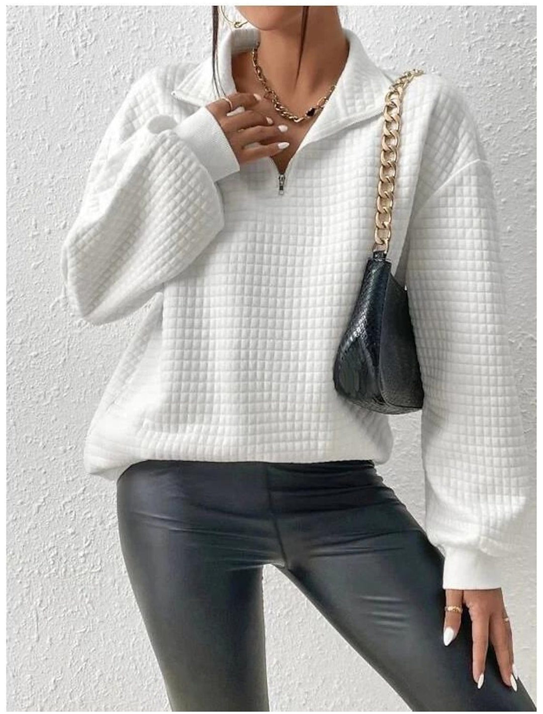 Dame Oversized Sweatshirt med høj opkravet krave og struktureret design Stilla