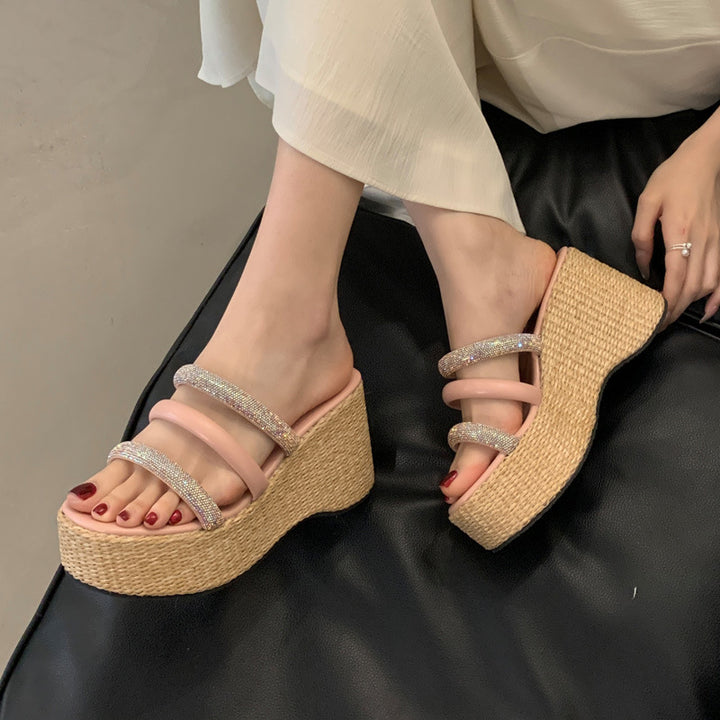 Dame Wedge-sandaletter med funklende rhinestones og trendy plateau Stilla